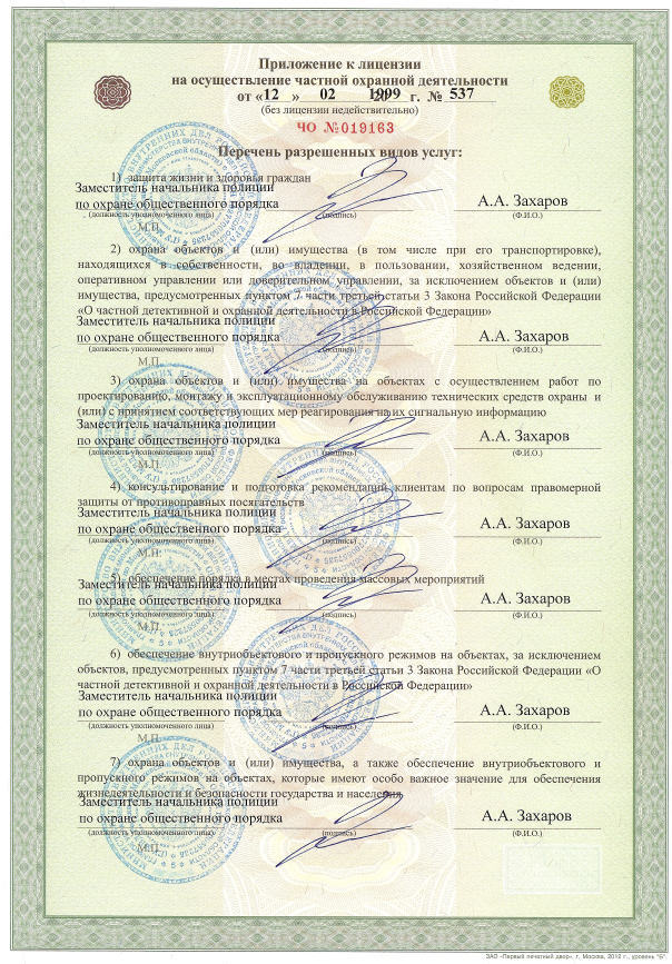 лицензия на охрану